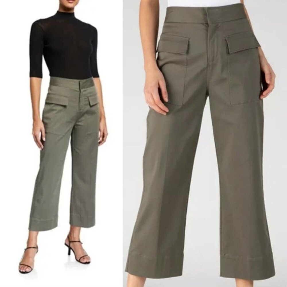 ATM Anthony Thomas Melillo Utility Slim Wide Leg Pants 2 Olive Drab Green $325